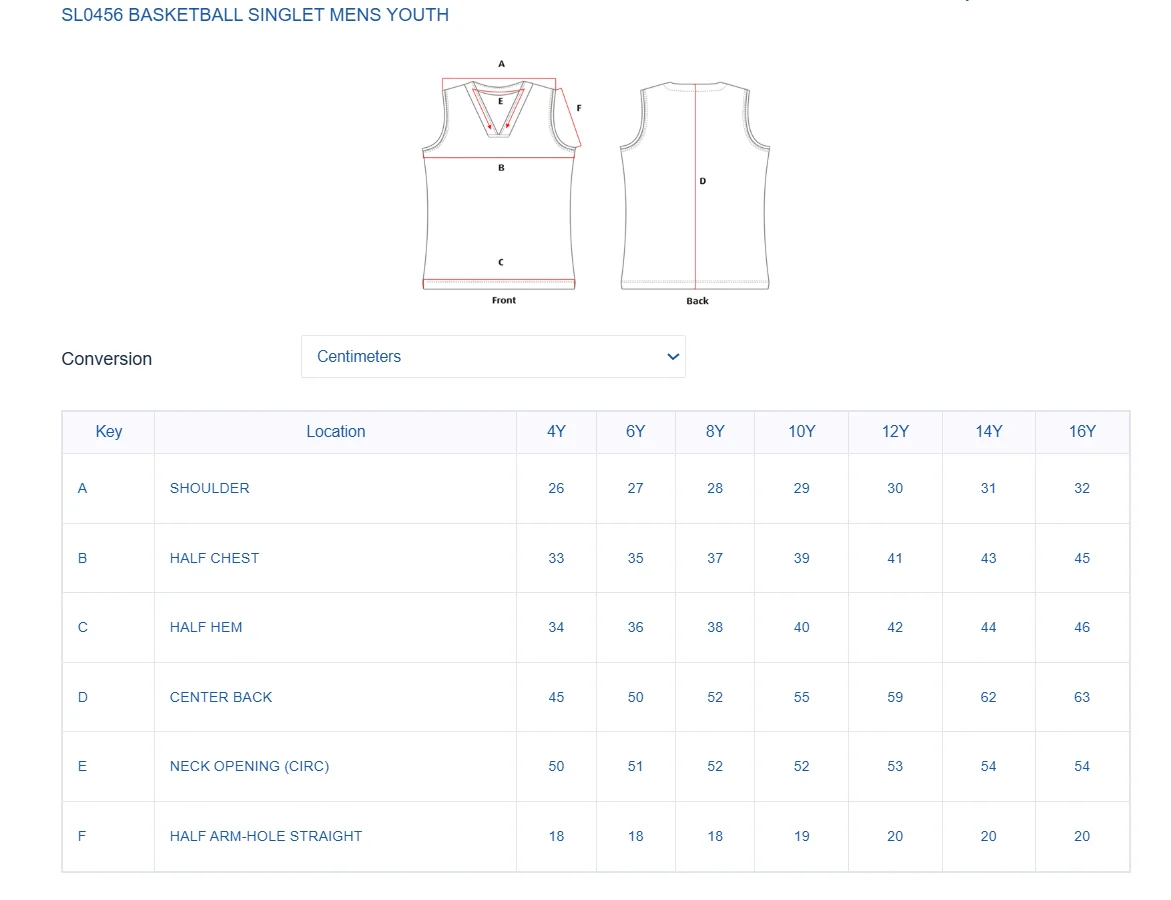 SL0456 Youth Basketball Singlet